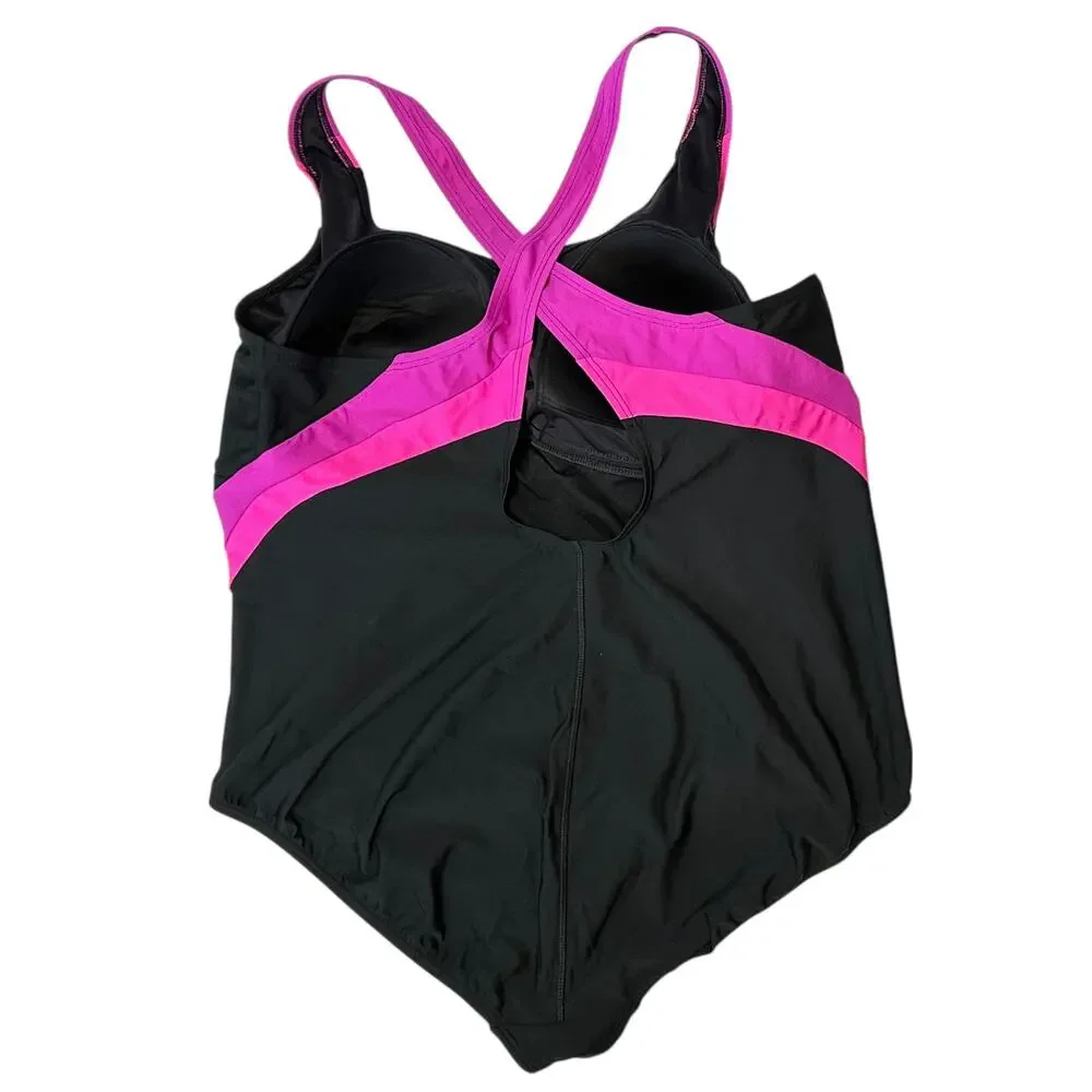 Lands' End Striped One Piece Swimsuit Black Pink Plus Size 24W